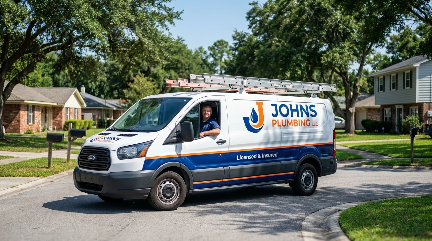 Johns Plumbing LLC service van in Brownsville, PA