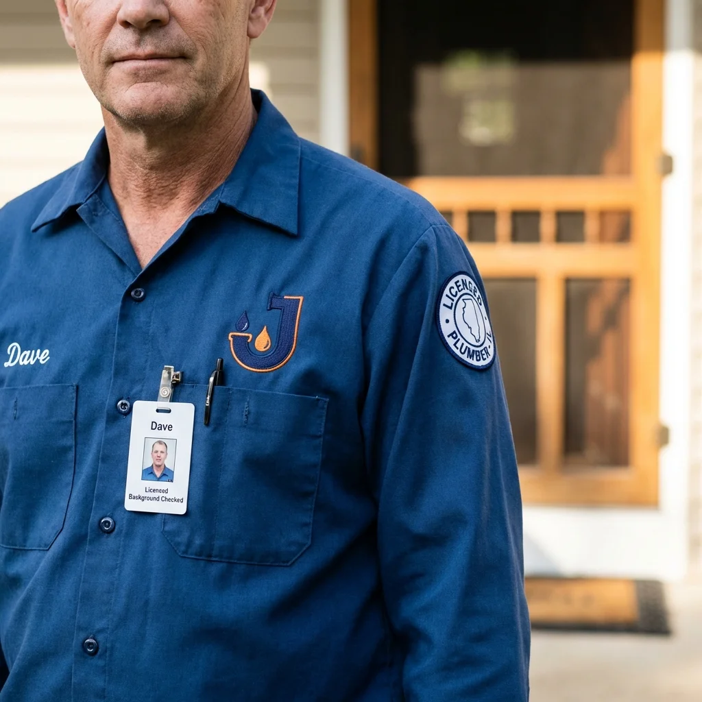 Licensed plumber showing ID badge in Brownsville, PA