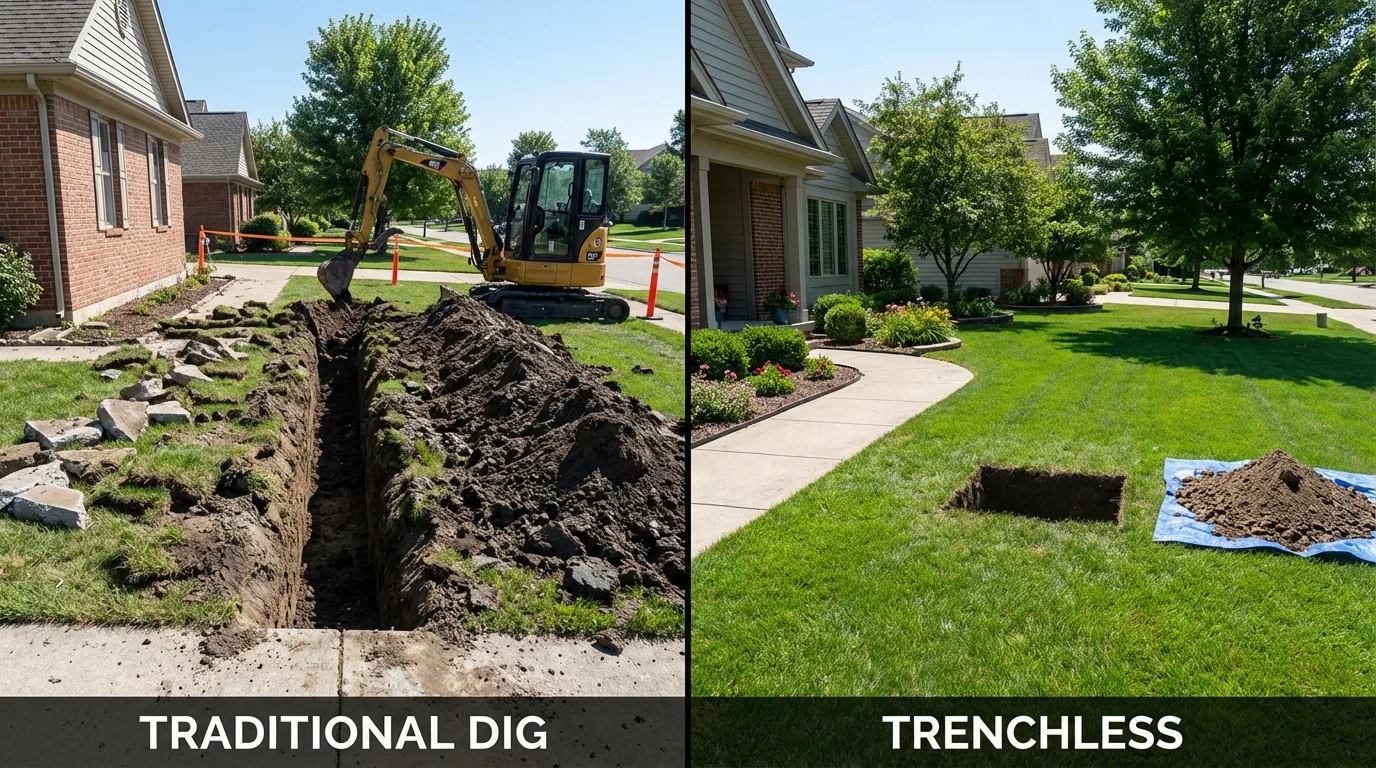 Trenchless sewer repair with minimal yard damage versus traditional excavation in Brownsville, PA